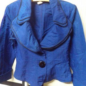 LADIES, MEDIUM,ROYAL BLUE JACKET WITH BACK TRIM, CASUAL SUIT JACKET/TOP